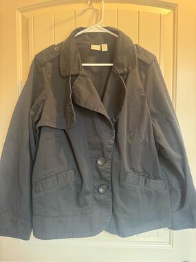 Venezia Black Button-Front Trench Jacket